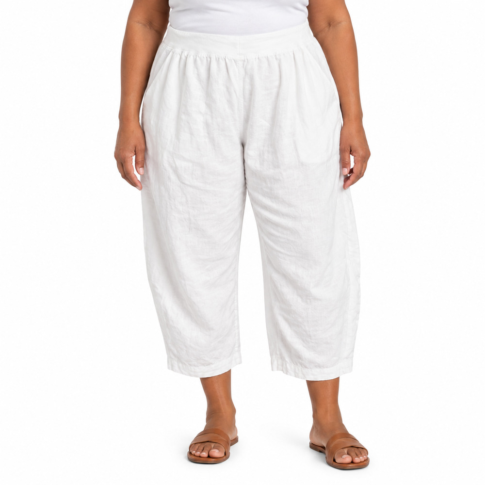 Cut Loose 100% Linen Pull On Cropped White Pants Beach Vacation Coastal sz 2X
